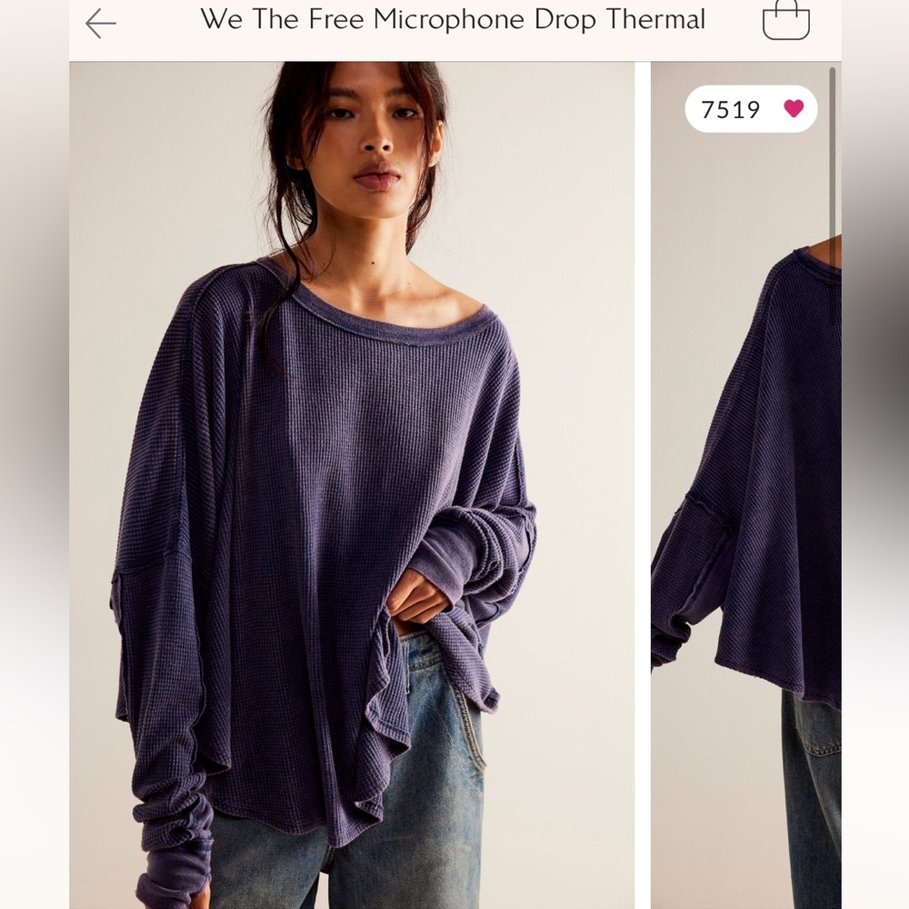 Free People Thermal Tee Size M Navy